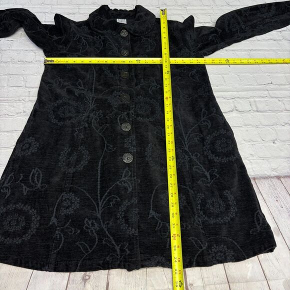 Vintage CMC Tapestry Black Floral Embroidered Coat Jacket Small Artsy C067 -14 - Picture 2 of 16